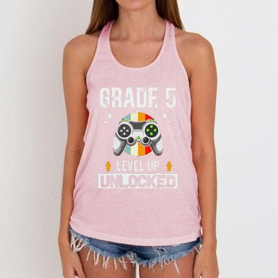 5th Grade Unlocked Level Up Gamer Back To School Women's Knotted Racerback Tank