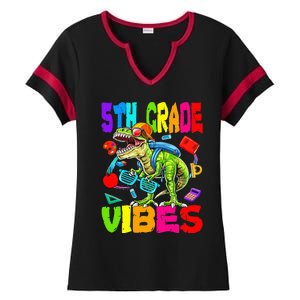 5th Grade Vibes Dinosaur Back To School Ladies Halftime Notch Neck Tee