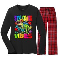 5th Grade Vibes Dinosaur Back To School Women's Long Sleeve Flannel Pajama Set 