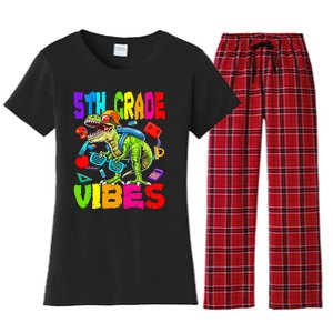 5th Grade Vibes Dinosaur Back To School Women's Flannel Pajama Set