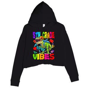 5th Grade Vibes Dinosaur Back To School Crop Fleece Hoodie