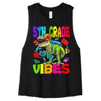 5th Grade Vibes Dinosaur Back To School Women's Racerback Cropped Tank