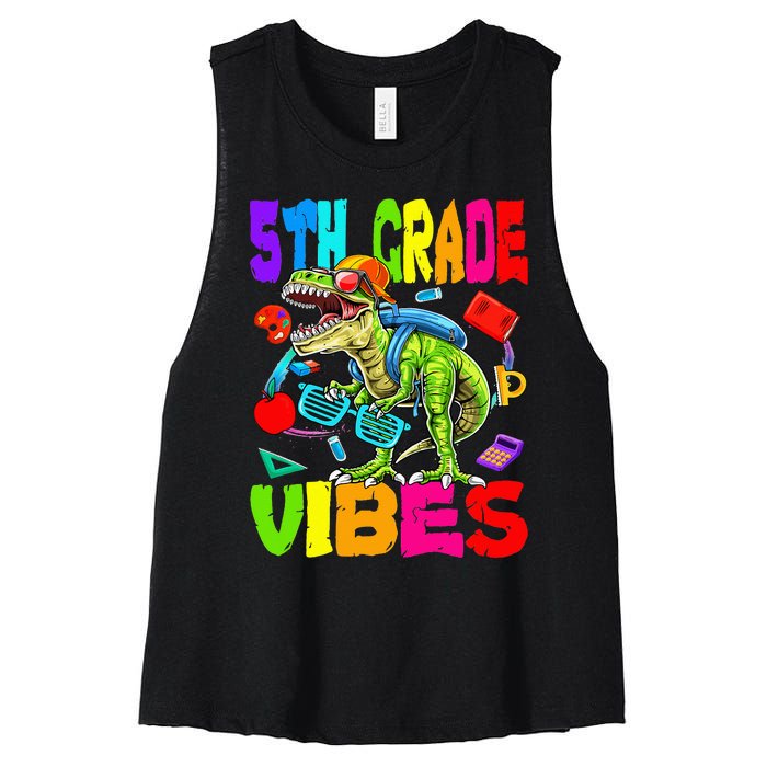 5th Grade Vibes Dinosaur Back To School Women's Racerback Cropped Tank