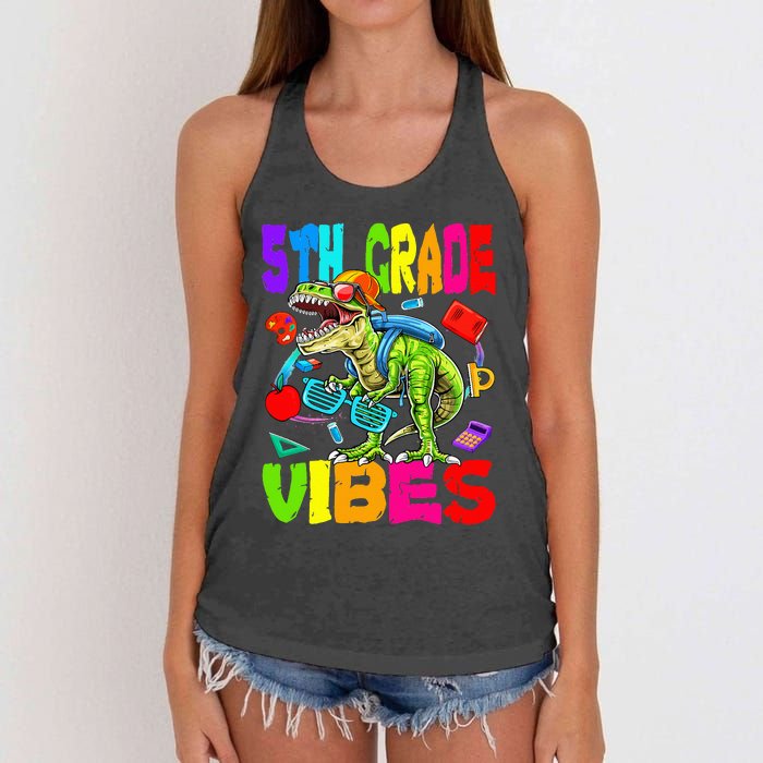 5th Grade Vibes Dinosaur Back To School Women's Knotted Racerback Tank