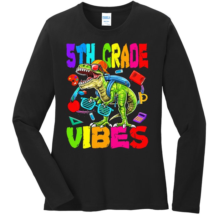 5th Grade Vibes Dinosaur Back To School Ladies Long Sleeve Shirt