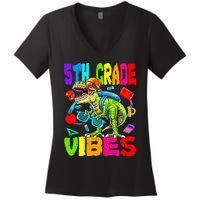 5th Grade Vibes Dinosaur Back To School Women's V-Neck T-Shirt