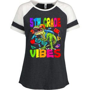 5th Grade Vibes Dinosaur Back To School Enza Ladies Jersey Colorblock Tee