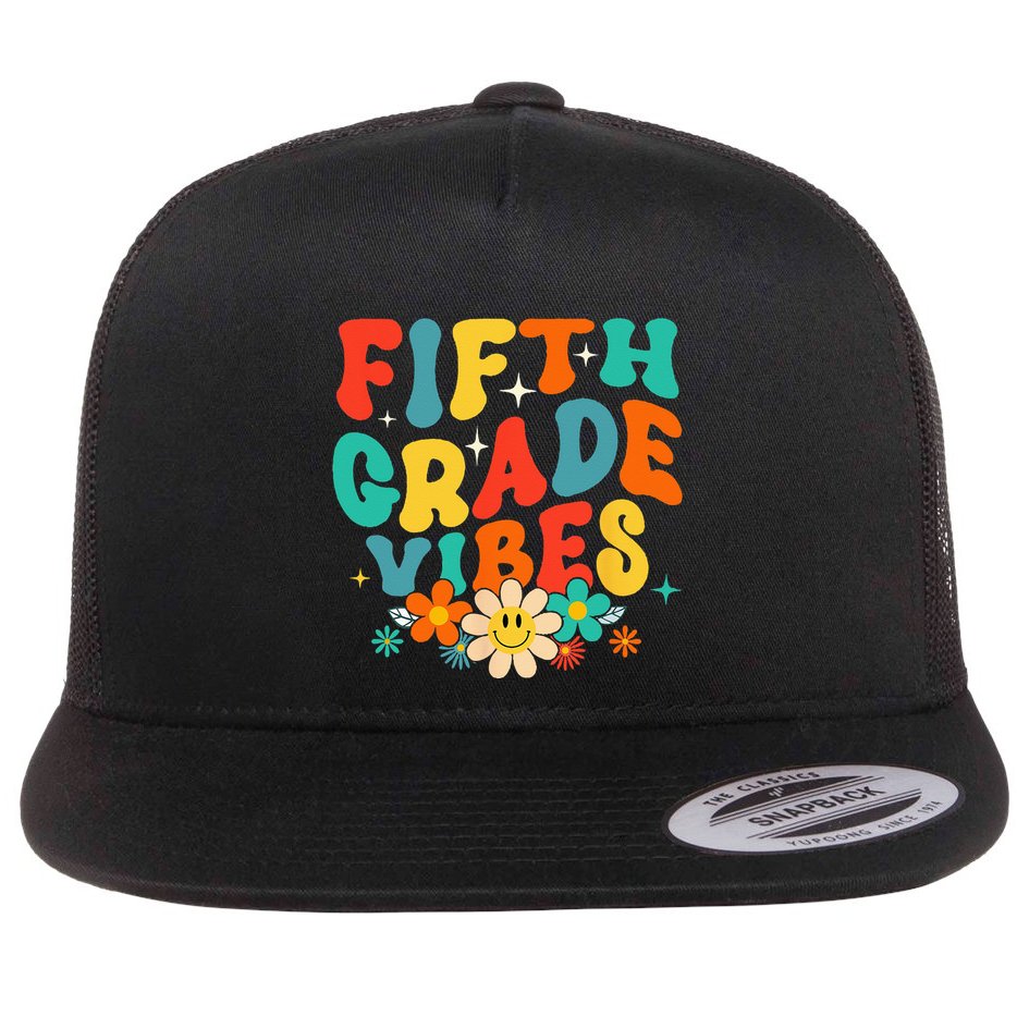 5th Grade Vibes Back To School Retro Fifth Grade Teachers Flat Bill Trucker Hat