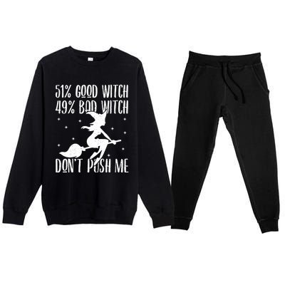 51 Good Witch 49 Bad Witch Halloween Costume Gift Premium Crewneck Sweatsuit Set