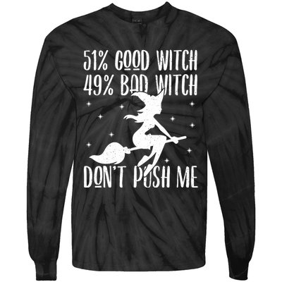 51 Good Witch 49 Bad Witch Halloween Costume Gift Tie-Dye Long Sleeve Shirt