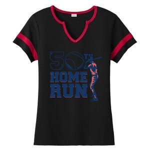 50th Home Run Baseball Birthday Gift Ladies Halftime Notch Neck Tee