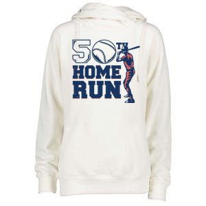 50th Home Run Baseball Birthday Gift Womens Funnel Neck Pullover Hood