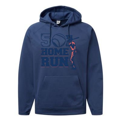 50th Home Run Baseball Birthday Gift Performance Fleece Hoodie