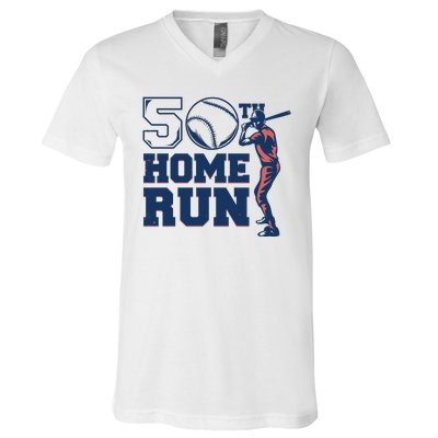 50th Home Run Baseball Birthday Gift V-Neck T-Shirt