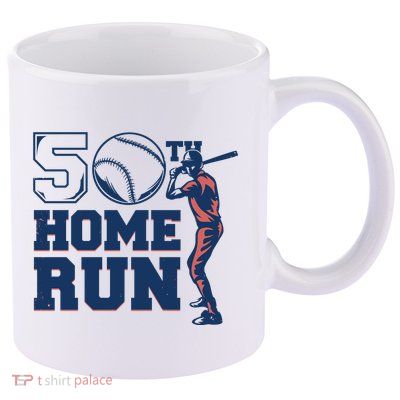 50th Home Run Baseball Birthday Gift 11oz C Handle Ceramic Mug