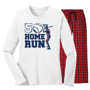 50th Home Run Baseball Birthday Gift Women's Long Sleeve Flannel Pajama Set 