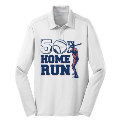 50th Home Run Baseball Birthday Gift Silk Touch Performance Long Sleeve Polo