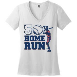 50th Home Run Baseball Birthday Gift Women's V-Neck T-Shirt