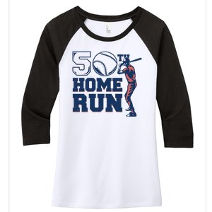 50th Home Run Baseball Birthday Gift Women's Tri-Blend 3/4-Sleeve Raglan Shirt