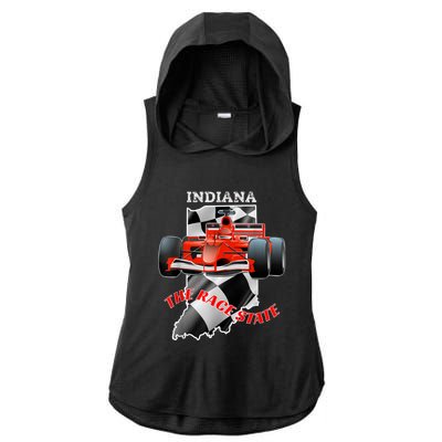 500 Indianapolis Indiana The Race State Checkered Flag Ladies PosiCharge Tri-Blend Wicking Draft Hoodie Tank