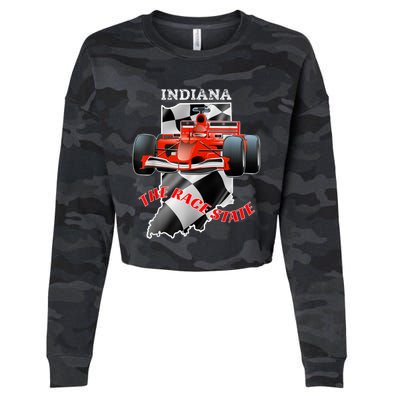 500 Indianapolis Indiana The Race State Checkered Flag Cropped Pullover Crew