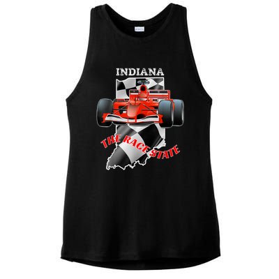 500 Indianapolis Indiana The Race State Checkered Flag Ladies PosiCharge Tri-Blend Wicking Tank