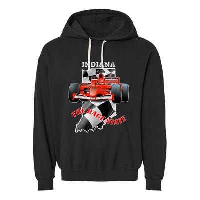 500 Indianapolis Indiana The Race State Checkered Flag Garment-Dyed Fleece Hoodie