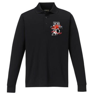 500 Indianapolis Indiana The Race State Checkered Flag Performance Long Sleeve Polo