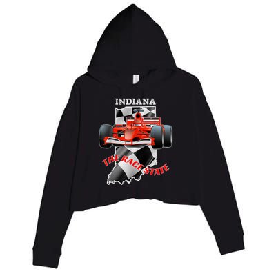 500 Indianapolis Indiana The Race State Checkered Flag Crop Fleece Hoodie