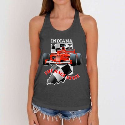 500 Indianapolis Indiana The Race State Checkered Flag Women's Knotted Racerback Tank