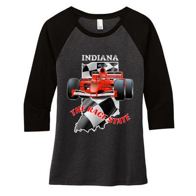 500 Indianapolis Indiana The Race State Checkered Flag Women's Tri-Blend 3/4-Sleeve Raglan Shirt