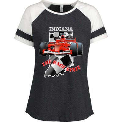 500 Indianapolis Indiana The Race State Checkered Flag Enza Ladies Jersey Colorblock Tee