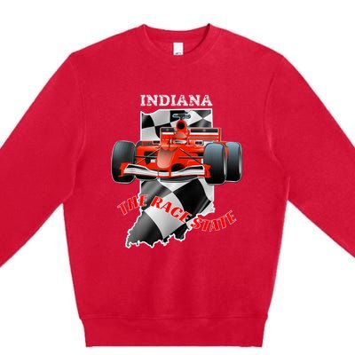 500 Indianapolis Indiana The Race State Checkered Flag Premium Crewneck Sweatshirt