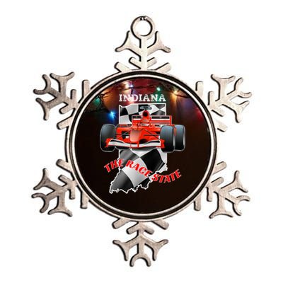 500 Indianapolis Indiana The Race State Checkered Flag Metallic Star Ornament