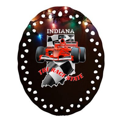 500 Indianapolis Indiana The Race State Checkered Flag Ceramic Oval Ornament