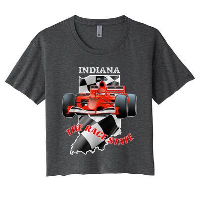 500 Indianapolis Indiana The Race State Checkered Flag Women's Crop Top Tee