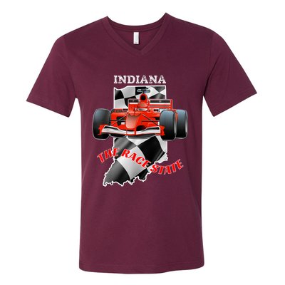 500 Indianapolis Indiana The Race State Checkered Flag V-Neck T-Shirt