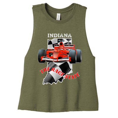 500 Indianapolis Indiana The Race State Checkered Flag Women's Racerback Cropped Tank