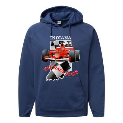 500 Indianapolis Indiana The Race State Checkered Flag Performance Fleece Hoodie