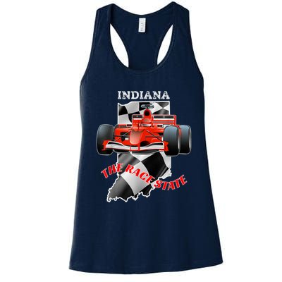 500 Indianapolis Indiana The Race State Checkered Flag Women's Racerback Tank