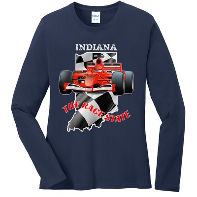 500 Indianapolis Indiana The Race State Checkered Flag Ladies Long Sleeve Shirt