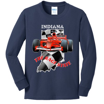 500 Indianapolis Indiana The Race State Checkered Flag Kids Long Sleeve Shirt