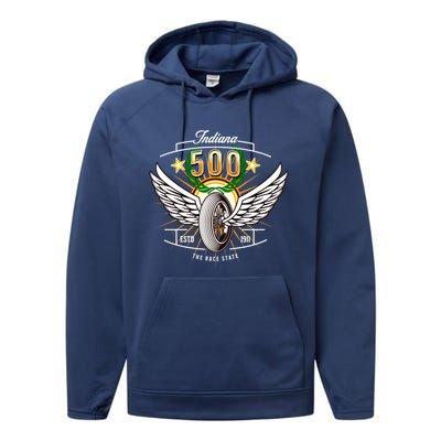 500 Indianapolis Indiana The Race State Winged Tyre Winners Great Gift Performance Fleece Hoodie