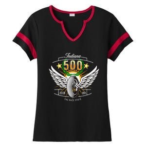 500 Indianapolis Indiana The Race State Winged Tyre Winners Ladies Halftime Notch Neck Tee