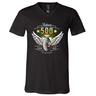 500 Indianapolis Indiana The Race State Winged Tyre Winners V-Neck T-Shirt