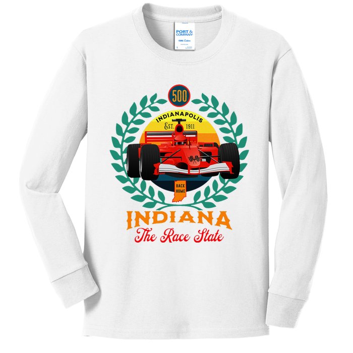 500 Indianapolis Indiana The Race State Checkered Flag Kids Long Sleeve Shirt