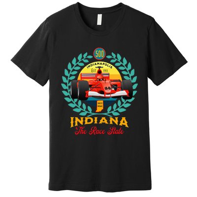 500 Indianapolis Indiana The Race State Checkered Flag Premium T-Shirt