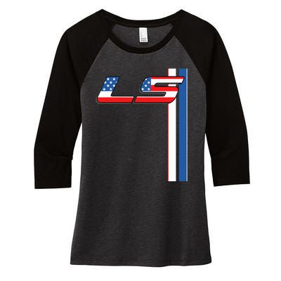 5.3l Ls 427 V8 Turbo Drag Car Women's Tri-Blend 3/4-Sleeve Raglan Shirt