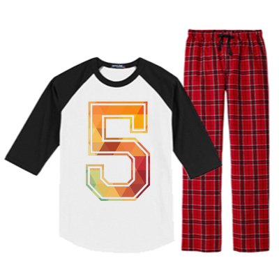 5 Lucky Number Sports Team Low Poly Year Age 5th Birthday Raglan Sleeve Pajama Set