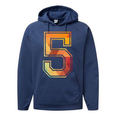 5 Lucky Number Sports Team Low Poly Year Age 5th Birthday Performance Fleece Hoodie